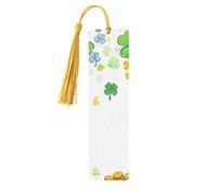 Lucky Four-Leaf Clover Tree Elf Hat Unique Double-Sided Artwork Printed Wooden Bookmarks, Artistic Book Accessories Birthday Presents for Men Women Presents for Book Lovers