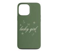 Lucky Girl Clover Bow Butterfly Sage Green Coquette Case for iPhone 13 Pro Max