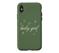 Lucky Girl Clover Bow Butterfly Sage Green Coquette Case for iPhone X/XS