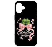 Lucky Girl Syndrome Coquette Pink Bow St Patricks Day Case for iPhone 16