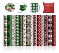 Lucky Goddness Christmas Infusible Transfer Ink Sheets,Red Green Snowman Elks for Cricut Mug Press,Heat Press Machine for T-Shirts Mug Bag,Orange Black 14 Sheets 12x 12