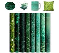 Lucky Goddness Green Glitter Infusible Transfer Ink Sheets for Cricut Mug Press,12x12 Inch Sublimation Transfer Paper for Heat Press Machine, 10 Sheets, (FUS-LG-SG06)