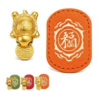 Lucky Golden Turtle Wallet Charm, Handmade Golden Turtle Feng Shui Amulet, Goldens Turtles Charm Lucky Turtles Wallet Charms with Coin, Talisman with Leather Sleeve，B