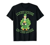 Lucky Goose On The Loose Funny Leprechaun Goose Irish T-Shirt