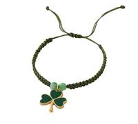 Lucky Green Enamel Three Leaf Clover Charm Bracelet for Women Men Stackable Handmade Braided Rope Beaded Chain Fashion Adjustable Good Luck Shamrock Bracelets Irish Holiday Trendy St Patrick’s Day