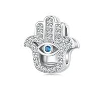 Lucky Hamsa Evil Eye Hand Clip Charm Genuine 925 Sterling Silver Compatible With Pandora Reflexions Bracelet Reflections
