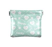 Lucky Heart-shaped Star Happy Wihte Green Small Leather Coin Purse Waterproof Change Holder Card Organizer for Woman Girl
