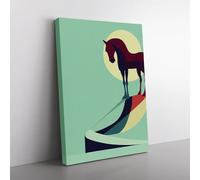 Lucky Horse Abstract Brown, Purple, Teal Canvas Wall Art Print Ready to Hang, Framed Picture for Living Room Bedroom Home Office Décor, 76x50 cm (30x20 Inch)