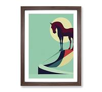 Lucky Horse Abstract Framed Print for Living Room Bedroom Home Office Décor, Wall Art Picture Ready to Hang, Walnut A2 Frame (64 x 46 cm)