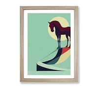 Lucky Horse Abstract Framed Print for Living Room Bedroom Home Office Décor, Wall Art Picture Ready to Hang, Oak A2 Frame (64 x 46 cm)