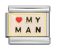 Lucky Horseshoe Boxing Heart Cat Dad Nan Mum Daughter Dog Cat Silver Stainless Steel 9mm Italian Link Charm Compatible With Nomination Bracelet (I Love My Man Heart)