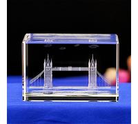 Lucky House Crystal Glass Cubic Eagle Fish Town Paper 3D Laser Sculpture Statue Feng Shui Souvenir Craft Gift (London Bridge)