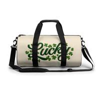Lucky in Cursive Script Shamrocks Travel Gym Bag for Women Men Cylindrical Duffle Bag Sport Workout Bag with Shoulder Strap
