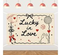 Lucky in Love Backdrop - Cherry Las Vegas Casino Theme Decor, Blackjack Game Night Bridal Shower Bachelorette Party Wedding Engagement Decoration