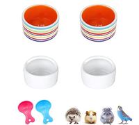 Lucky Interests 4 pcs Hamster Ceramic Bowl, Hamster Food Dish Feeder Prevent Knocking Over, Color Stripe & White Small Animals Bowl for Dwarf Hamster Guinea Pig Chinchilla Gerbil Hedgehog with 2 Spoon