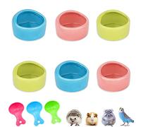 Lucky Interests 6 pcs Hamster Ceramic Bowl, Hamster Food Dish Feeder Prevent Knocking Over, Colorful Small Animals Bowl for Dwarf Hamster Guinea Pig Chinchilla Gerbil Hedgehog Ferret with 3 Spoon