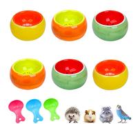 Lucky Interests 6 pcs Hamster Ceramic Bowl, Hamster Food Dish Feeder Prevent Knocking Over, Fruit Pattern Small Animals Bowl for Dwarf Hamster Guinea Pig Chinchilla Gerbil Hedgehog Ferret with 3 Spoon