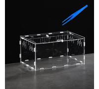 Lucky Interests Acrylic Reptile Cage, 11.8x7.9x5.9 Inch Reptile Terrarium | 360 Degree Transparent Tank Buckle Lock Box Case for Insect Spider Cricket Snail Hermit Crab Gecko Frog with Tong