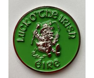 Lucky Irish Coin - Gold, Silver or Emerald Green Colour - 22g, 38mm Diameter, 3.5mm Thick, Leprechaun, Shamrock, Ireland Design (Emerald Green)