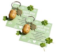 Lucky Irish Potato Keychain Gift, Irish Blessing Potato & Clover Charm Keyring with Card, Funny Good Luck Token Key Ring, New Beginnings, Housewarming & Farewell Gift (2pcs)