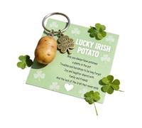 Lucky Irish Potato Keychain Gift, Irish Blessing Potato & Clover Charm Keyring with Card, Funny Good Luck Token Key Ring, New Beginnings, Housewarming & Farewell Gift (1pcs)