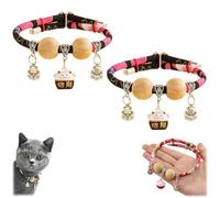 Lucky Kimono Cedar-Bead Pet Collar, Adjustable Cat Collars Personalized, Dog Suit Collar With Fortune Pendant for All Types (Black,XXS)