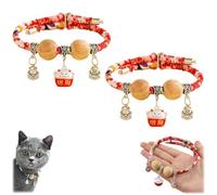 Lucky Kimono Cedar-Bead Pet Collar, Adjustable Cat Collars Personalized, Dog Suit Collar With Fortune Pendant for All Types (Red,S)