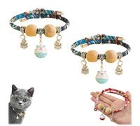 Lucky Kimono Cedar-Bead Pet Collar, Adjustable Cat Collars Personalized, Dog Suit Collar With Fortune Pendant for All Types (Blue,XL)