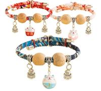 Lucky Kimono Cedar-Bead Pet Collar, Cat Collars Personalized Dog Suit Collar With Fortune Pendant, Cat Collars with Bells,Adjustable to Fit All Pets (3PCS-B,L)