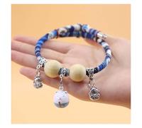 Lucky Kimono Cedar-Bead Pet Collar,Kitten Collar,Personalized Celery Pets Dog Cat Suit Collar with Fortune Pendant,Cat Bells,Adjustable,Suitable for All Types of Pets (Cartoon cat Blue, L)