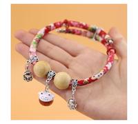 Lucky Kimono Cedar-Bead Pet Collar,Kitten Collar,Personalized Celery Pets Dog Cat Suit Collar with Fortune Pendant,Cat Bells,Adjustable,Suitable for All Types of Pets (Cartoon cat Red, L)