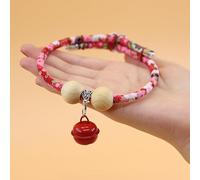 Lucky Kimono Cedar-Bead Pet Collar,Personalized Celery Pets Dog Cat Suit Collar with Fortune Pendant,Cat Bells,Comfortable Adjustable,Suitable for All Types of Pets (Bell Red, M)
