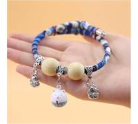 Lucky Kimono Cedar-Bead Pet Collar, Personalized Dog Cat Suit Collar with Fortune Pendant, Bell Print Collar for Cats and Dogs, Comfortable Adjustable, for Cats and Dogs (Cartoon cat Blue, L)