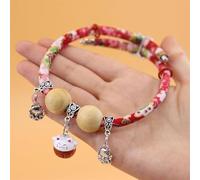 Lucky Kimono Cedar-Bead Pet Collarr, Personalized Celery Pets Dog Cat Suit Collar with Fortune Pendant, Cat Collars with Bells, Suitable for All Types of Pets (Red,XXS)
