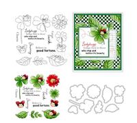 Lucky Ladybug Stamps and Die Cuts for Card Making Four Leaf Clover Transparent Silicone Clear Stamp and Metal Cutting Dies Sets for DIY Scrapbooking Paper Crafting Seals Decorative Supplies