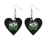 Lucky Leopard Heart Shamrocks Printed Wooden Earrings for Women Trendy Lightweight Charms Pendant Jewelry Apricot Shaped