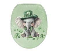 Lucky Leprechauns Toilet Seat Cover Stretch Toilet Lid Covers Soft Absorbent Edge Elastic Bottom Home Decor Fits Most Round, Standard, Elongated and Oblong Lids (Elephant with Green Hat)