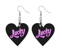 Lucky Lettering Phrase Artistic Wooden Earrings Pendant Vintage Earring Hooks Trendy Vacation Dangle Boho Eardrop Star
