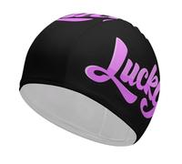 Lucky Lettering Phrase Classic Swim Cap High Elasticity Soft Bathing Caps Lightweight Swimming Hat for Men Women