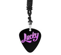 Lucky Lettering Phrase Guitar Picks Necklace Bass Pick Pendant Vintage R&B Steel Music Jewelry for Music Lovers