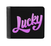 Lucky Lettering Phrase Men's Leather Wallet Casual Slim Bifold Wallet Minimalist Credit Card Holder with Money Clip