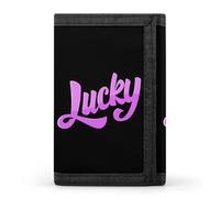 Lucky Lettering Phrase Men's Trifold Casual Credit Card Holder Wallet with Id Window Minimalist Coin Purse