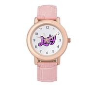 Lucky Lettering Phrase Women's Watch Pink Rose Gold Strap Wristwatch Minimalist Easy Reader Watchec