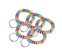 Lucky Line 2" Diameter Spiral Wrist Coil with Steel Key Ring, Flexible Wristband Key Chain, Stretchable to 12 Inch, Rainbow, Pack of 5 (4100905)