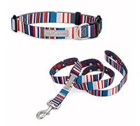 Lucky Love Dog, Nautical Matching Dog Collar and Leash Set, Polka Dot Striped Dog Collar and Leash for Male Female Dogs - (Medium, Linus Combo)