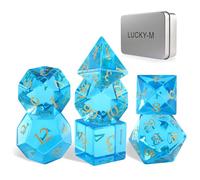LUCKY-M 7-Piece Crystal Glass Polyhedral Dice Set with Case for Dungeons & Dragons, RPG Games