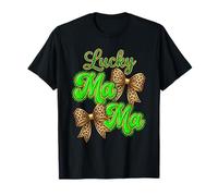 Lucky Mama St Patricks Day Leopard Bow Green Clover T-Shirt