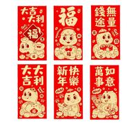Lucky Money Envelopes, Chinese Red Envelopes | 6X Hong Bao New Year Envelopes - Lightweight Cash Envelopes, Chinese Red Packets for Health and Wealth