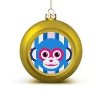 Lucky Monkey Face Christmas Ball Ornaments 1.6 Inch Golden Shatterproof Plastic Decorative Hanging Ornaments Festive Baubles Decorations Xmas Ornament for Tree Holiday Party Home Decor
