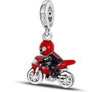 Lucky Mother Mum Mom Safety Chain Love Heart Dog Wedding Charm Bead Pendant 925 Sterling Silver Compatible With Pandora Charm Moments Bracelet (Motorbike Motorcycle)